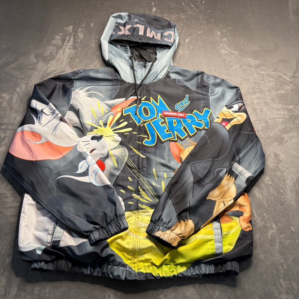 Members Only Tom & Jerry Windbreaker Mens M Graphic Hooded Streetwear Retro 90s